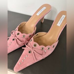 Tony Bianco Pink Suede Mules with Bow Detail Size 9.5